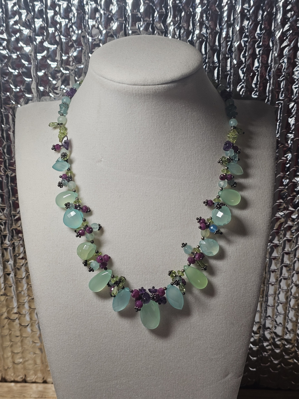 Handcrafted Sterling Silver 925 Statement Necklace India 16" Length
